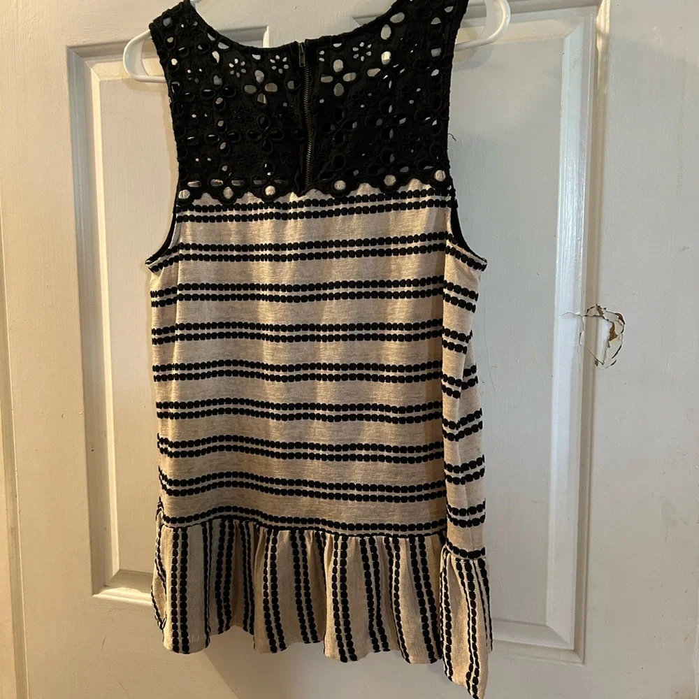 Free People Black and Cream Striped Crochet Tank - Picture 2 of 2